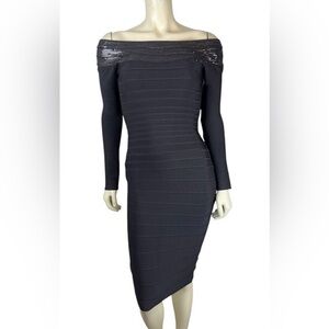 $1250 HERVE LEGER Max Azria Candice dress dark gray ANTHRACITE / S